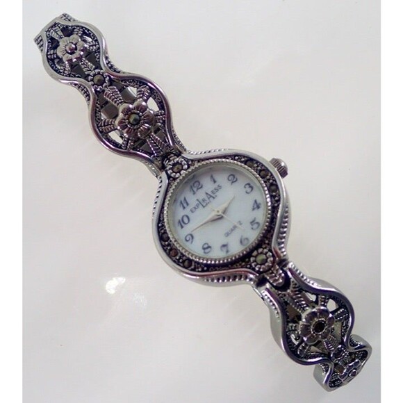 LA Express Silver Tone Marcasite Filigree Ladies Wrist Watch Works Well - Picture 4 of 11